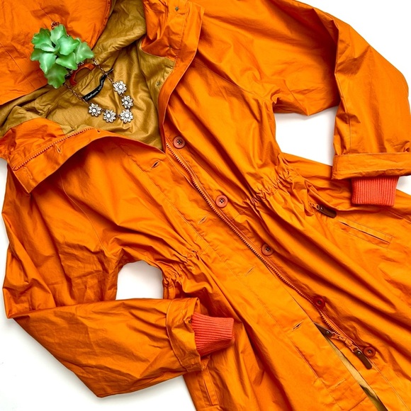 Gudrun Sjoden Orange Woven Parka in Organic Cotton Hooded Jacket Coat Size S - Picture 2 of 15